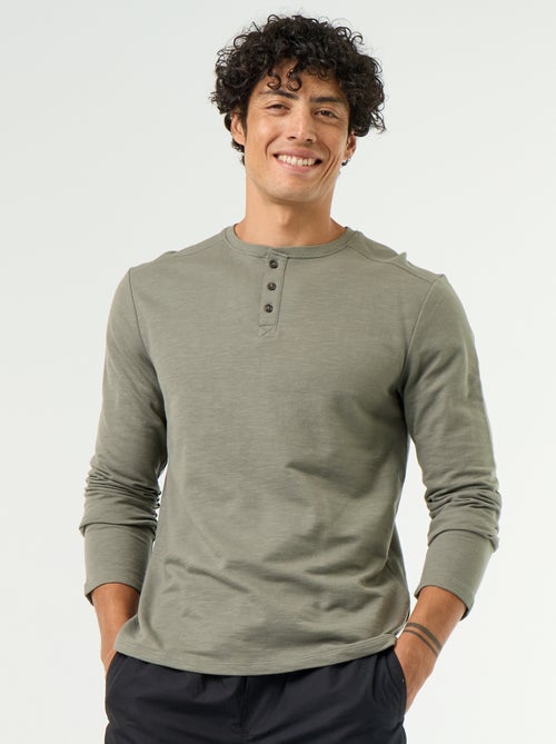T-shirt met tunisische kraag en lange mouwen - Kiabi
