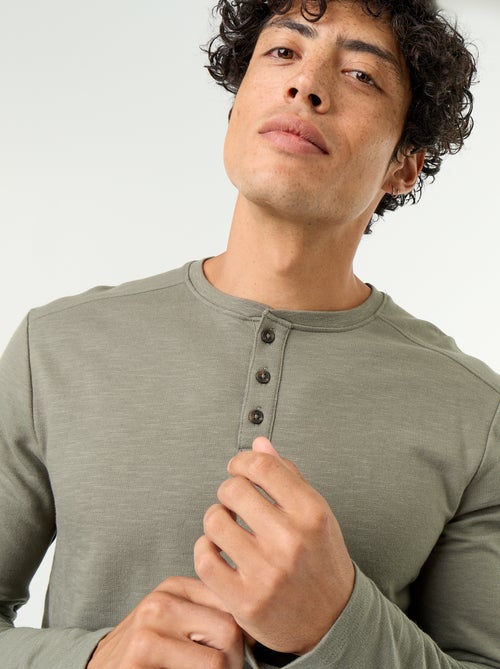 T-shirt met tunisische kraag en lange mouwen - Kiabi
