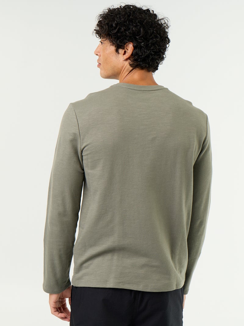 T-shirt met tunisische kraag en lange mouwen Groen - Kiabi
