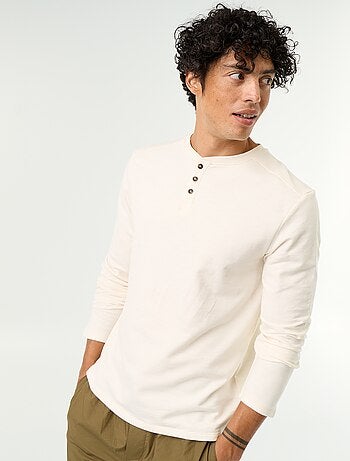 T-shirt met tunisische kraag en lange mouwen