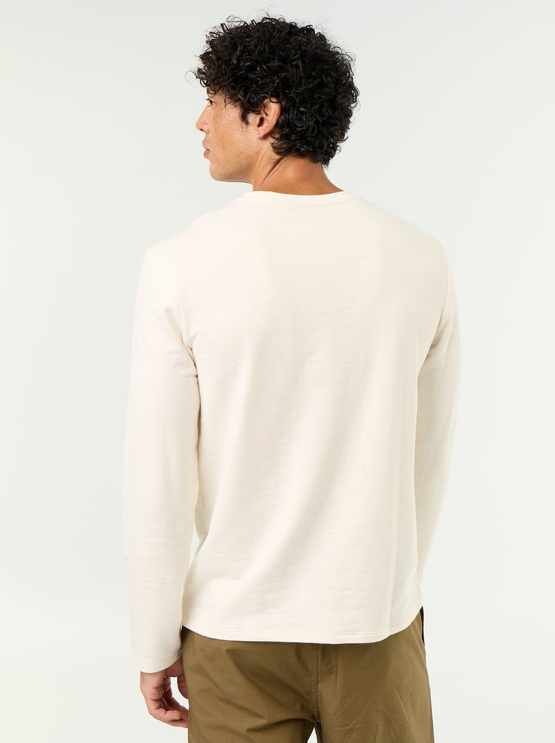 T-shirt met tunisische kraag en lange mouwen Wit - Kiabi
