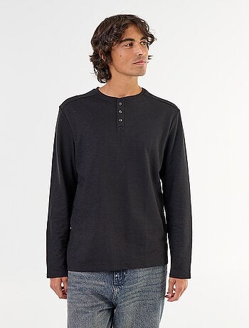 T-shirt met tunisische kraag en lange mouwen