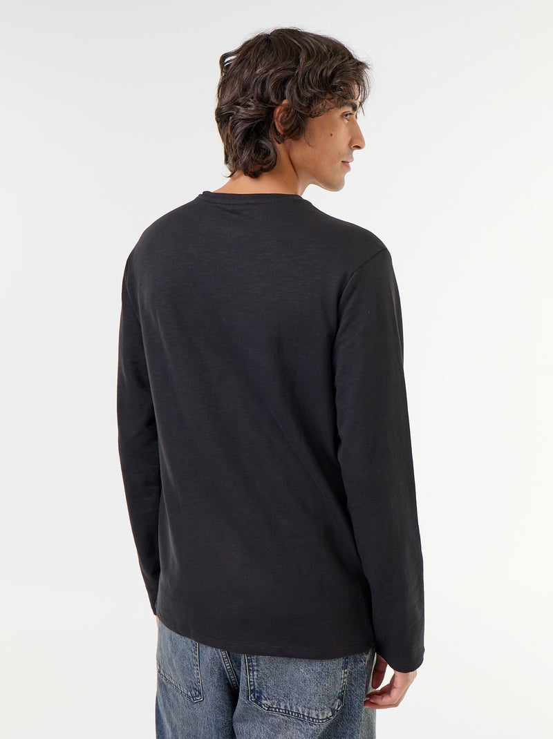 T-shirt met tunisische kraag en lange mouwen Zwart - Kiabi