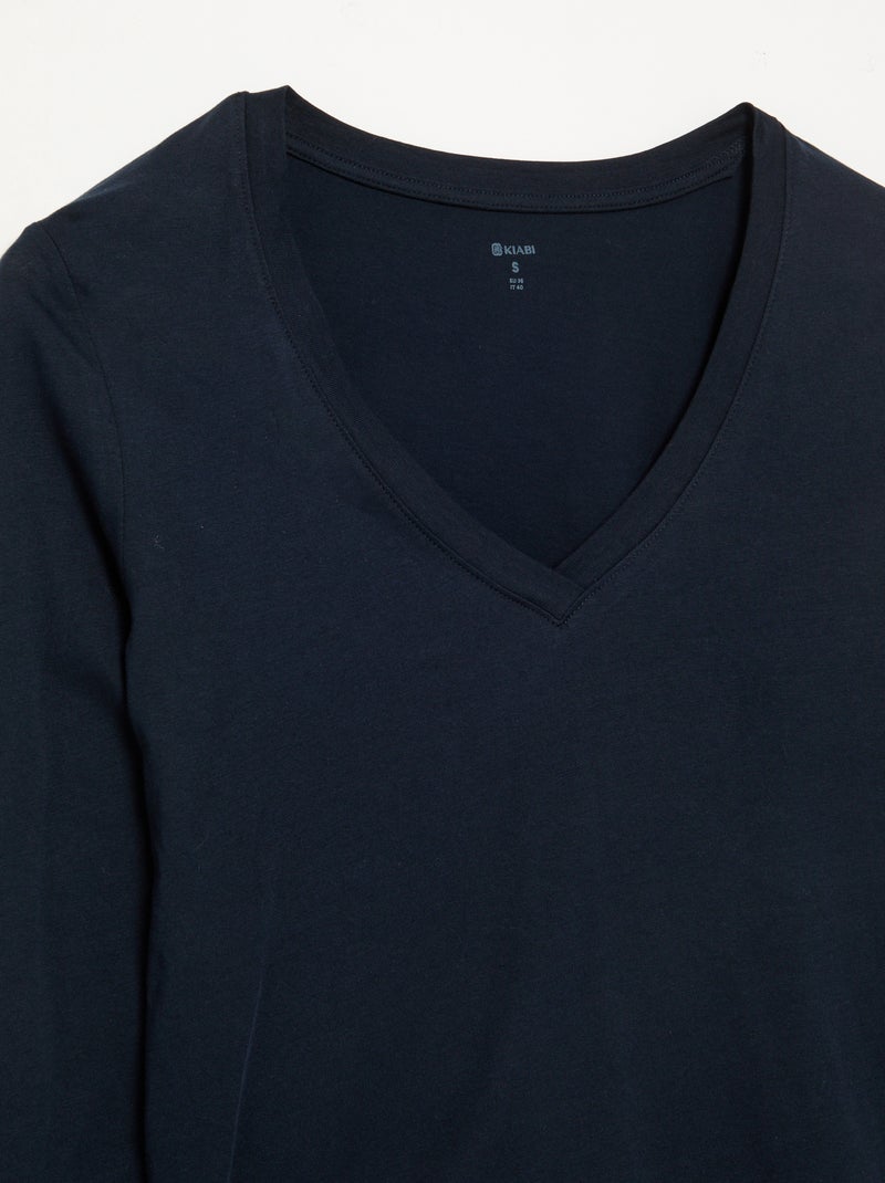 T-shirt met V-hals Blauw - Kiabi