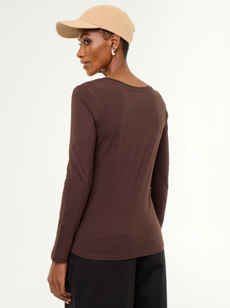 T-shirt met V-hals Bruin - Kiabi