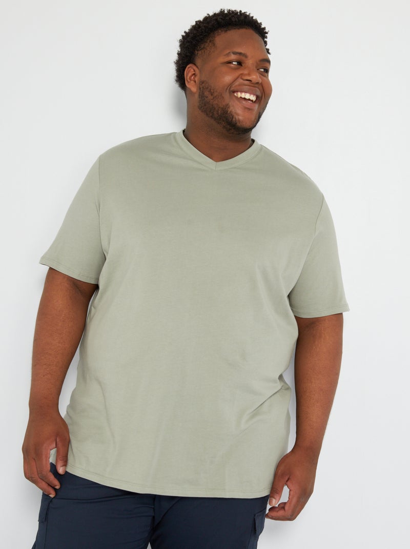 T-shirt met V-hals GROEN - Kiabi
