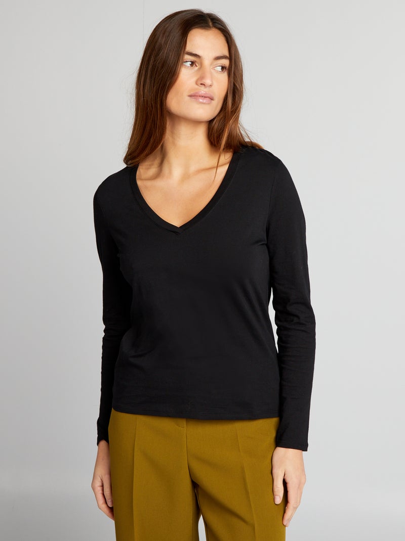 T-shirt met V-hals zwart - Kiabi