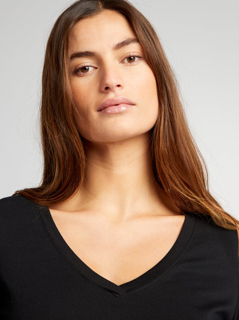 T-shirt met V-hals zwart - Kiabi