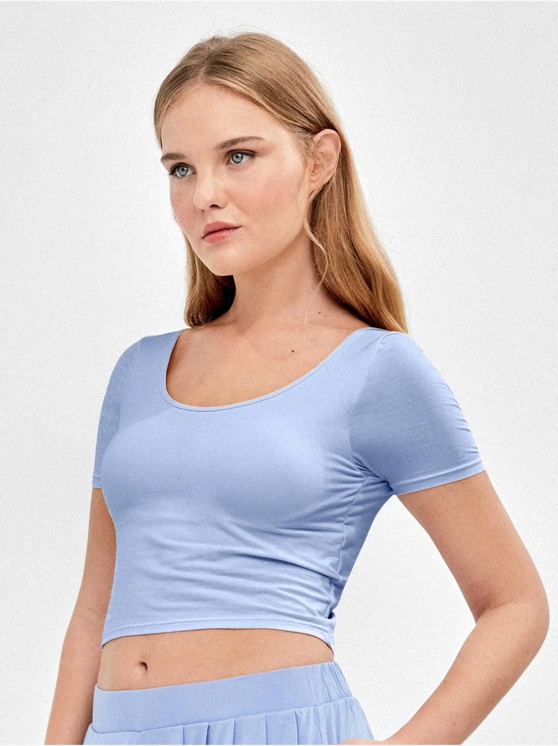 T-shirt met vaste cup Blauw - Kiabi
