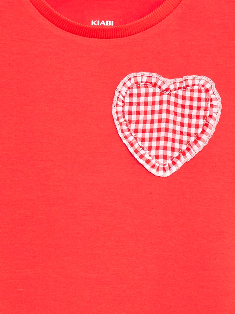 T-shirt met vichy patch Rood - Kiabi