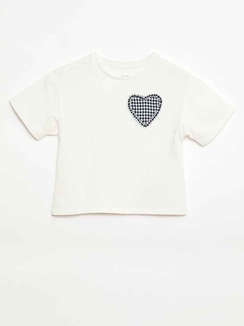 T-shirt met vichy patch Wit - Kiabi