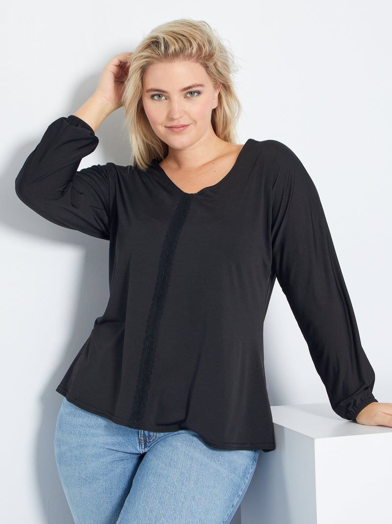 T-shirt met vleermuismouwen zwart - Kiabi