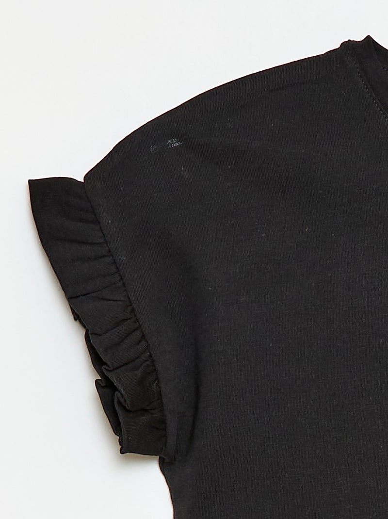 T-shirt met volanmouwen Zwart - Kiabi