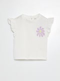 T-shirt met volants aan de mouwen WIT - Kiabi