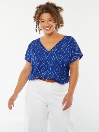 T-shirt met wafeltextuur, korte mouw en motiefje