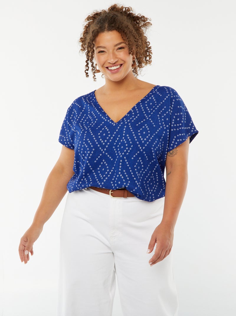 T-shirt met wafeltextuur, korte mouw en motiefje Blauw - Kiabi