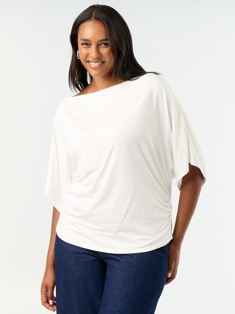 T-shirt met watervalhals en korte mouwen Wit - Kiabi