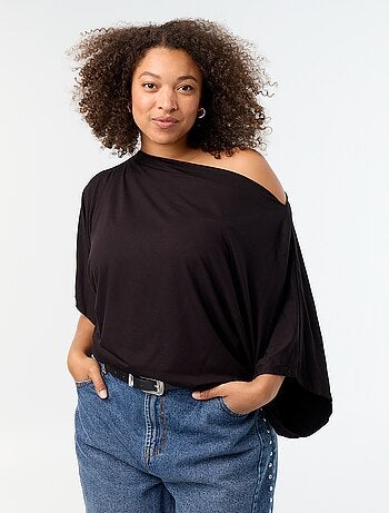 T-shirt met watervalhals en korte mouwen