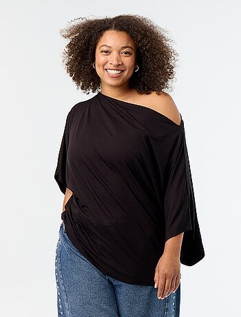 T-shirt met watervalhals en korte mouwen