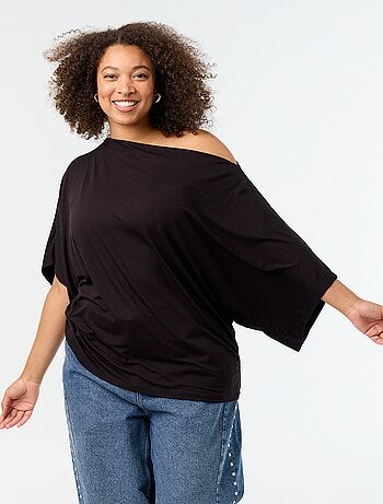 T-shirt met watervalhals en korte mouwen