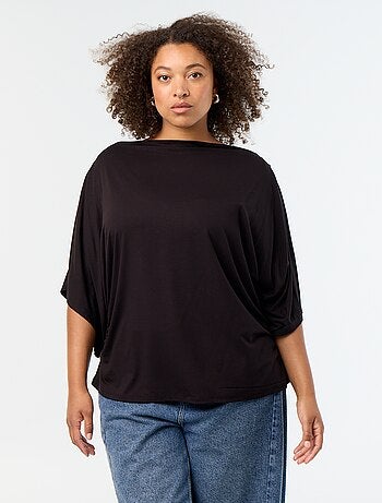 T-shirt met watervalhals en korte mouwen