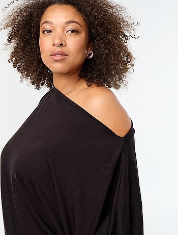 T-shirt met watervalhals en korte mouwen