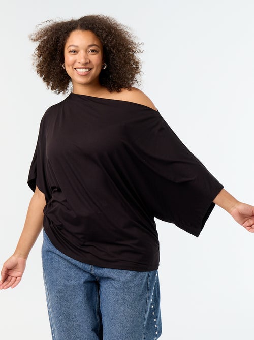 T-shirt met watervalhals en korte mouwen - Kiabi