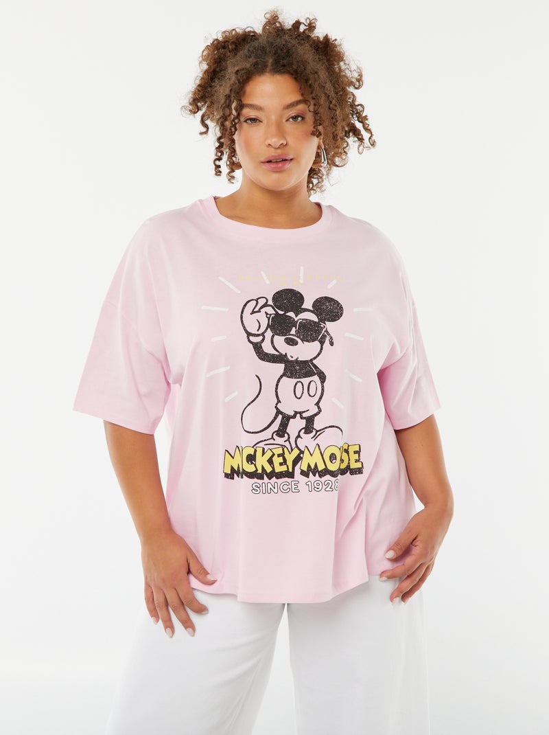 T-shirt 'Mickey' à manches courtes et col rond ROSE - Kiabi