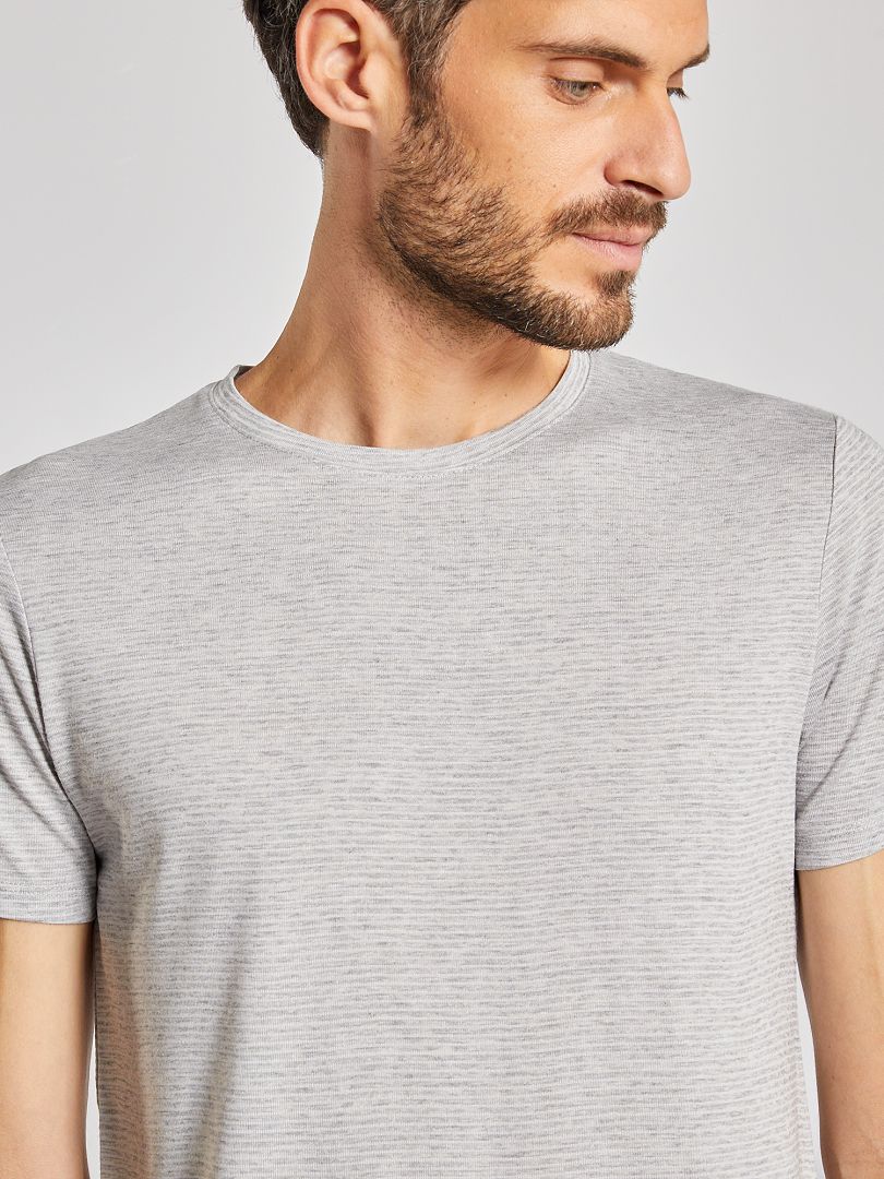 T-shirt micro rayures gris clair - Kiabi