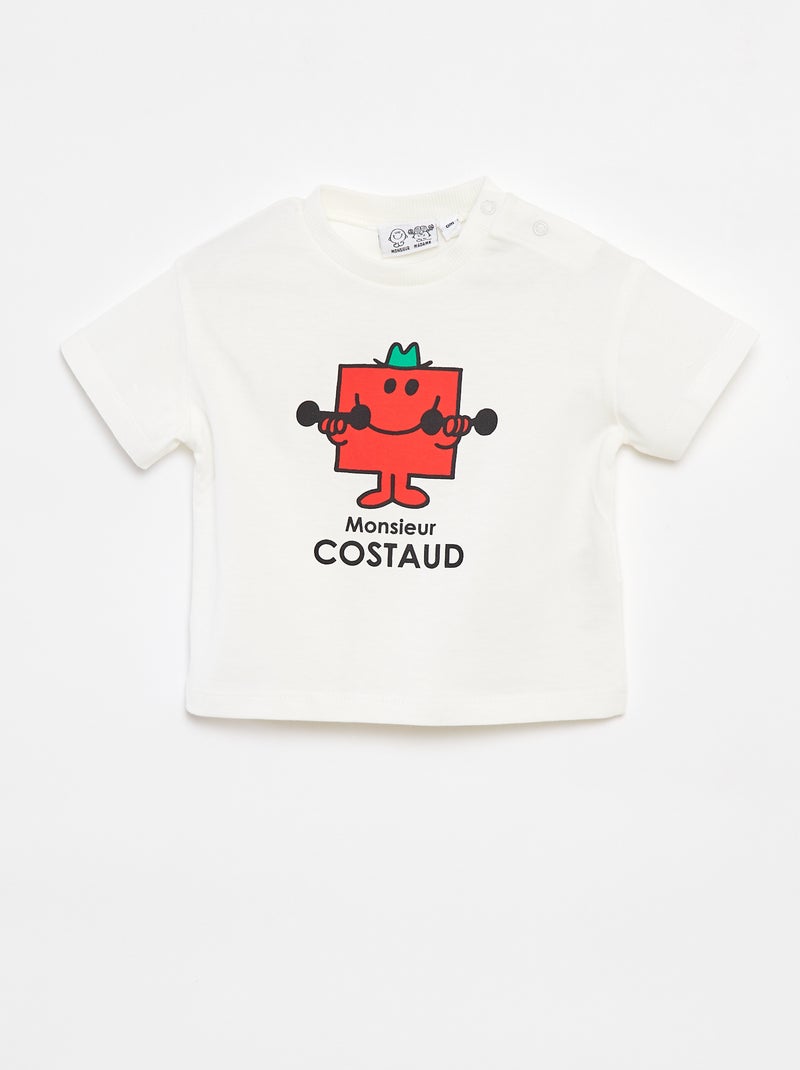 T-shirt 'Monsieur Madame' 'Mr Happy' manches courtes BLANC - Kiabi