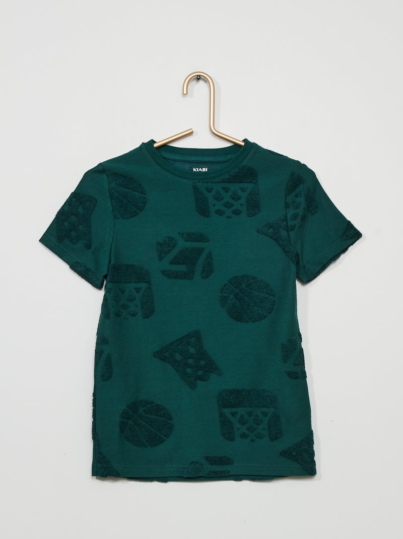 T-shirt motifs en maille bouclette Vert - Kiabi