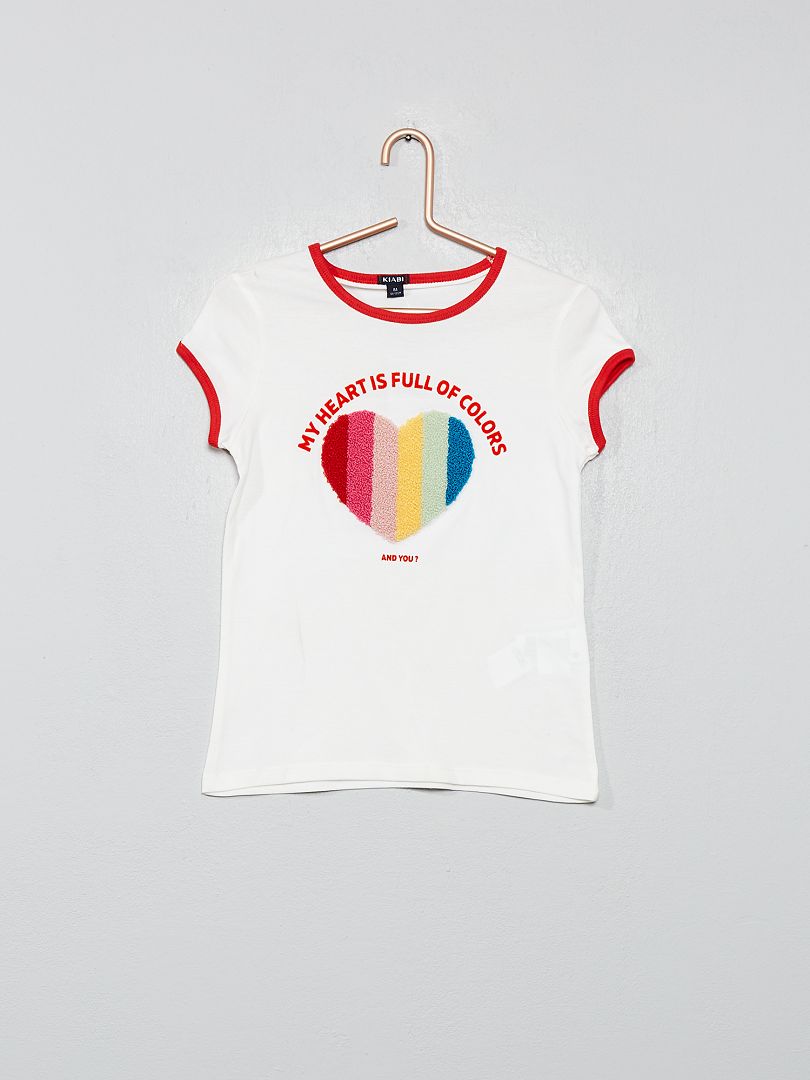 T-shirt multicolore blanc cœur - Kiabi