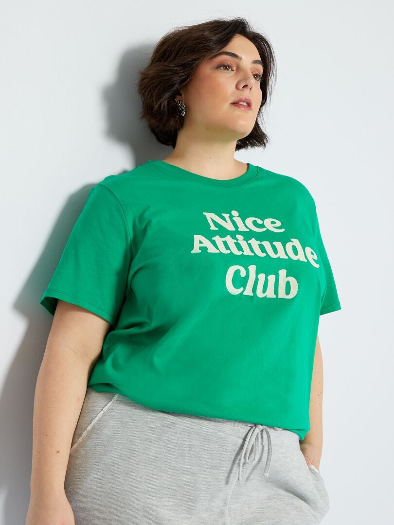 T-shirt 'Nice attitude club' groen - Kiabi