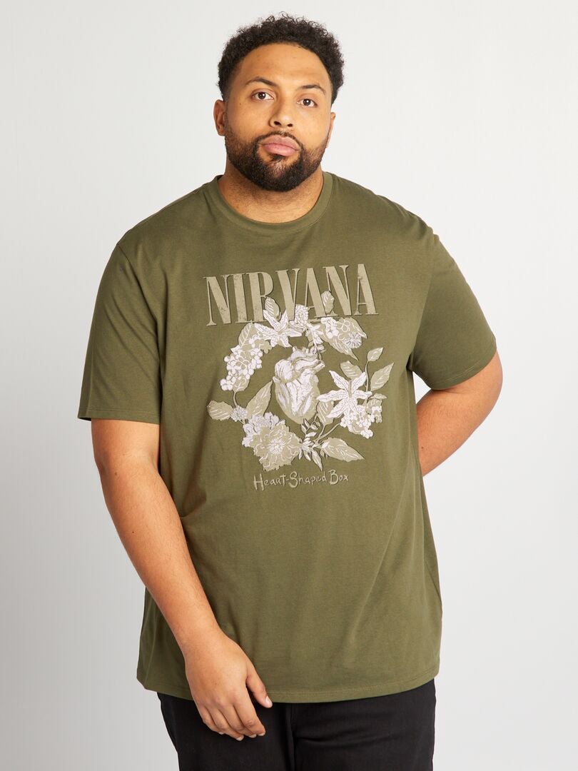 T Shirt Nirvana Col Rond Kaki Kiabi