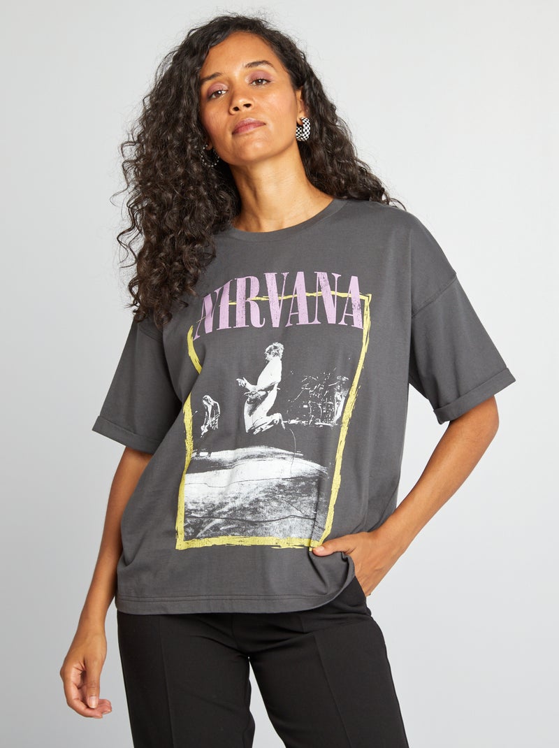 T-shirt 'Nirvana' manches courtes Noir - Kiabi