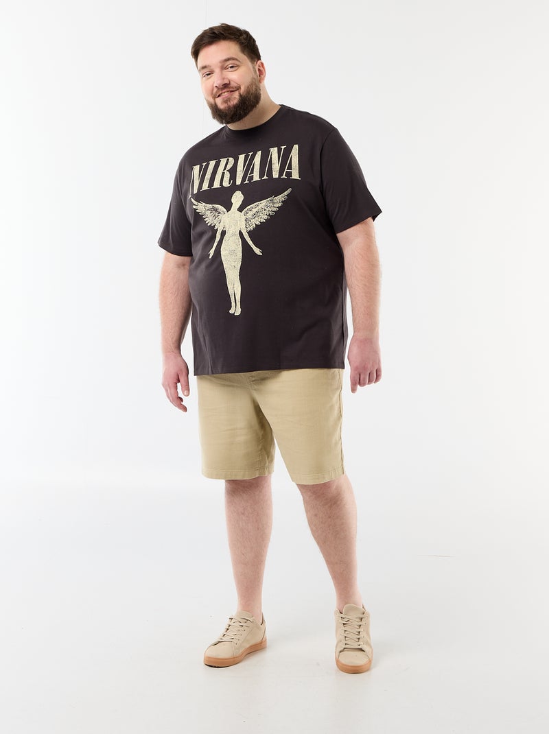 T-shirt 'Nirvana' met korte mouwen en print voor- en achterop Zwart - Kiabi