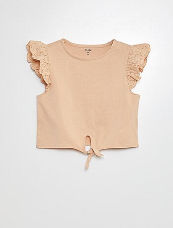 T-shirt noué avec manches courtes à volants