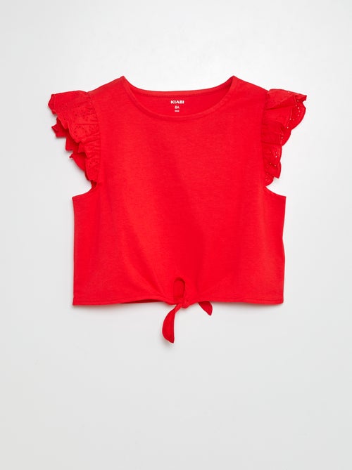 T-shirt noué avec manches courtes à volants - Kiabi