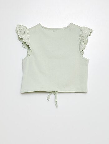 T-shirt noué avec manches courtes à volants