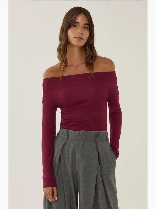 T-shirt off shoulder carmenkraag lange mouw hiccup - Kiabi T-shirt off shoulder carmenkraag lange mouw hiccup - Kiabi