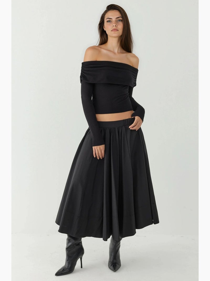 T-shirt off shoulder drapering lange mouw hiccup Zwart - Kiabi