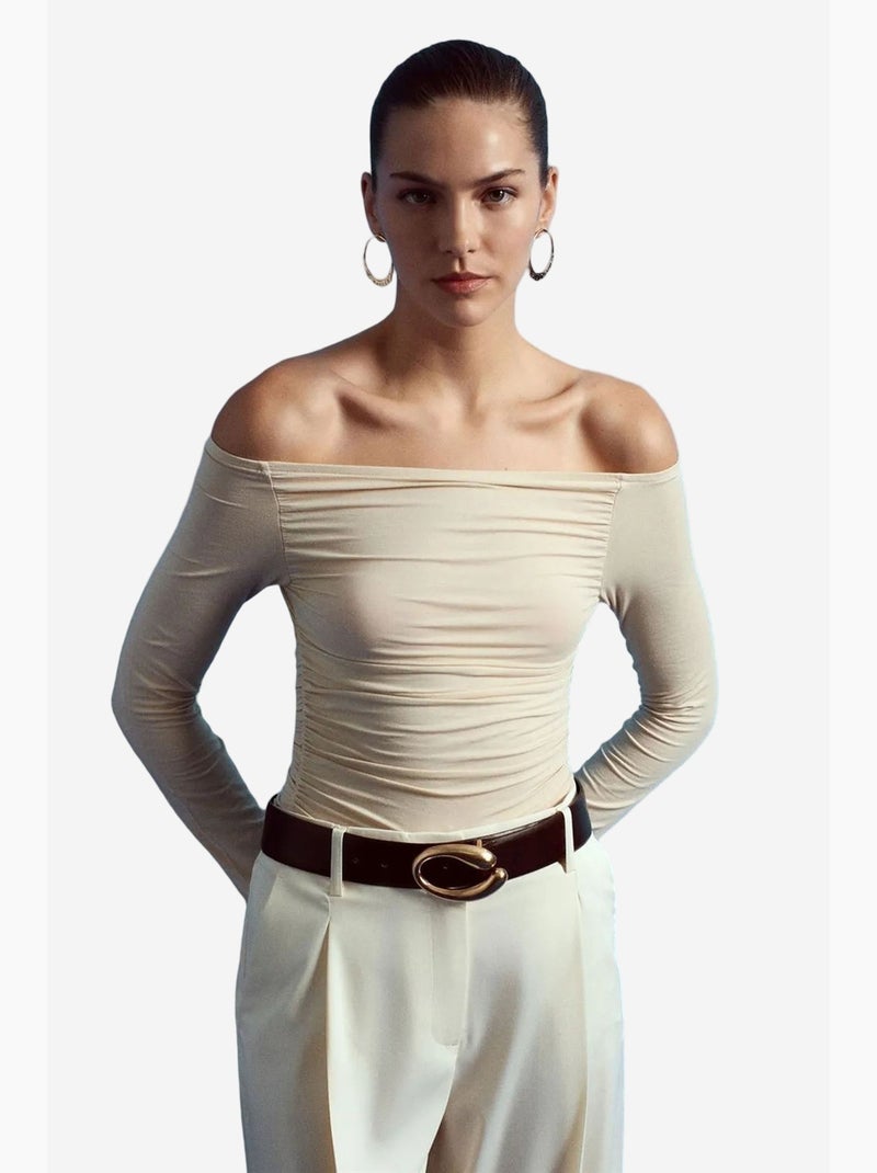 T-shirt off shoulder gebreid lange mouwen dilvin Crème - Kiabi