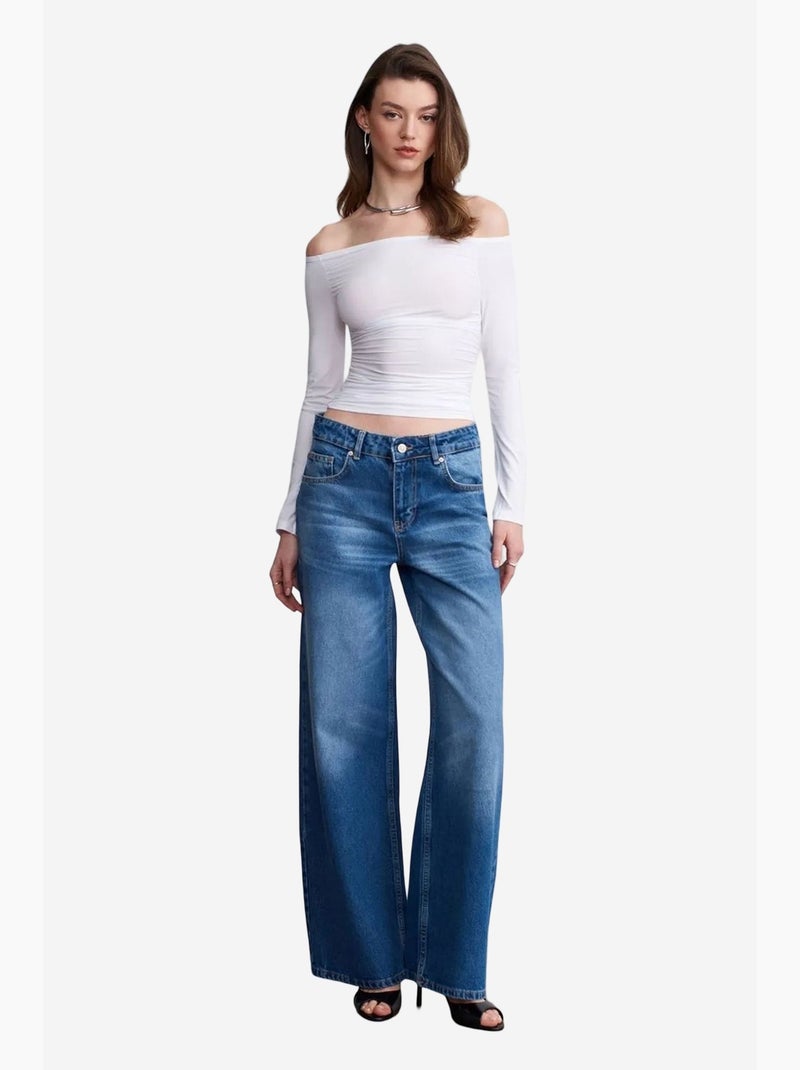 T-shirt off shoulder gebreid lange mouwen dilvin Wit - Kiabi