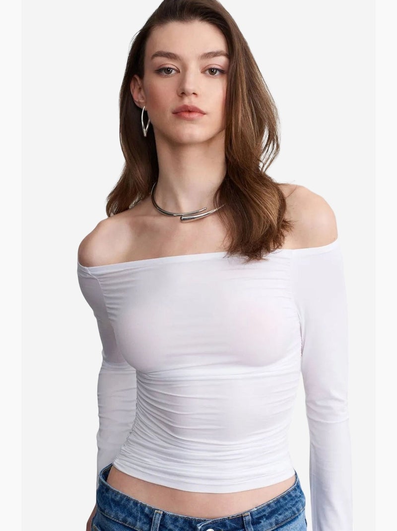 T-shirt off shoulder gebreid lange mouwen dilvin Wit - Kiabi