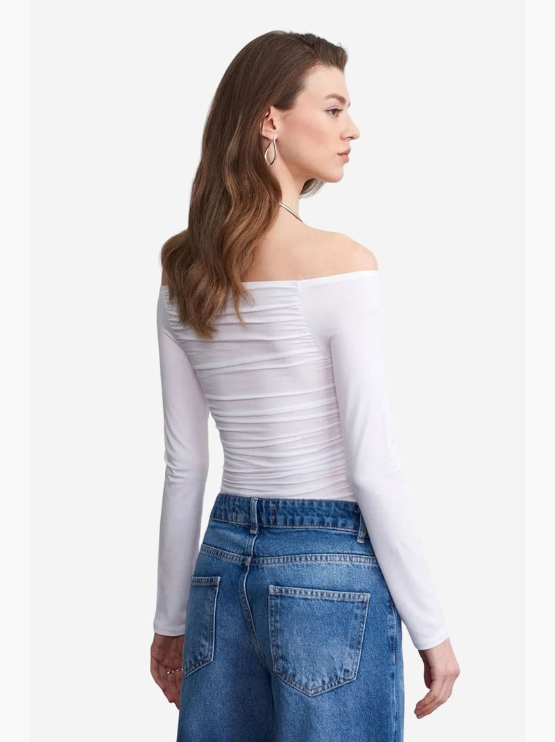 T-shirt off shoulder gebreid lange mouwen dilvin Wit - Kiabi