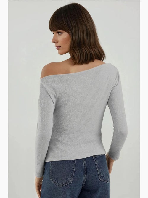 T-shirt off shoulder gestreept rib lange mouw hiccup - Kiabi T-shirt off shoulder gestreept rib lange mouw hiccup - Kiabi