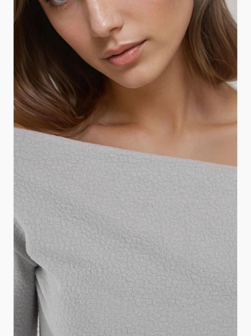 T-shirt off shoulder gestreept rib lange mouw hiccup - Kiabi T-shirt off shoulder gestreept rib lange mouw hiccup - Kiabi