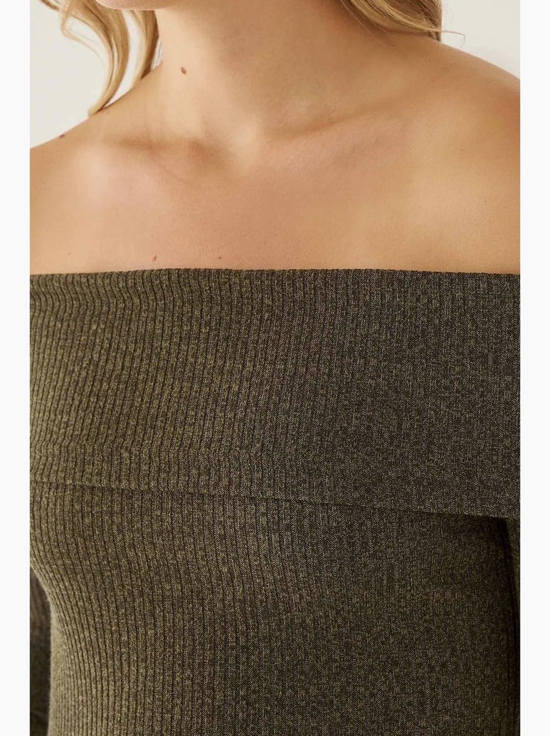 T-shirt off shoulder jersey lange mouw hiccup Groen - Kiabi