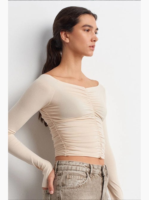 T-shirt off shoulder kort lange mouwen dilvin - Kiabi T-shirt off shoulder kort lange mouwen dilvin - Kiabi