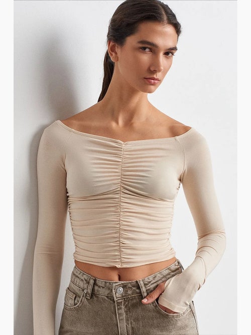 T-shirt off shoulder kort lange mouwen dilvin - Kiabi T-shirt off shoulder kort lange mouwen dilvin - Kiabi